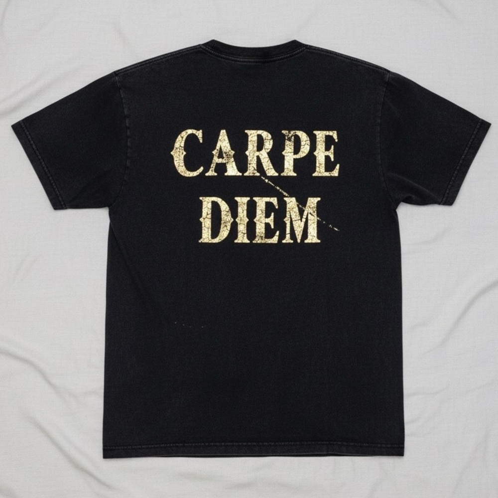 NWT MAP washed Black T-Shirt with Carpe Diem Print